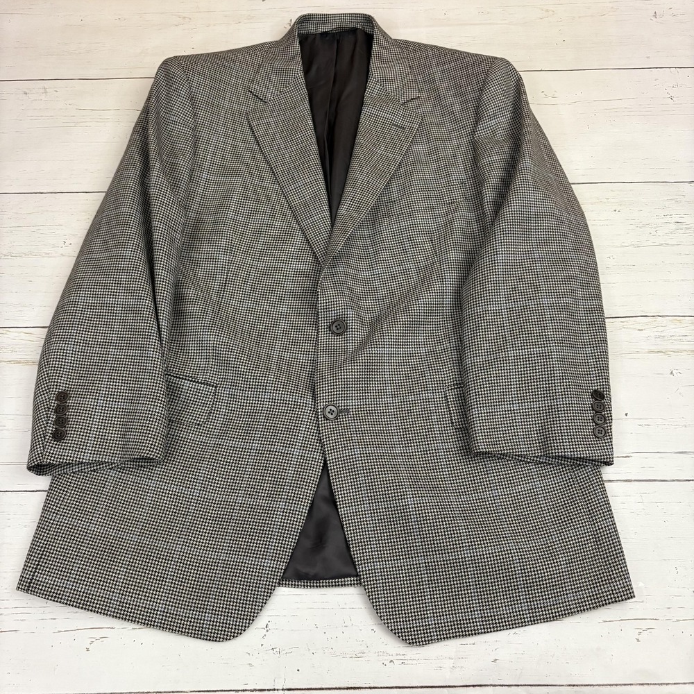 Brooks Brothers  Blazer Sport Coat Mens 44R Wool Houndstooth Tweed Made In Italy